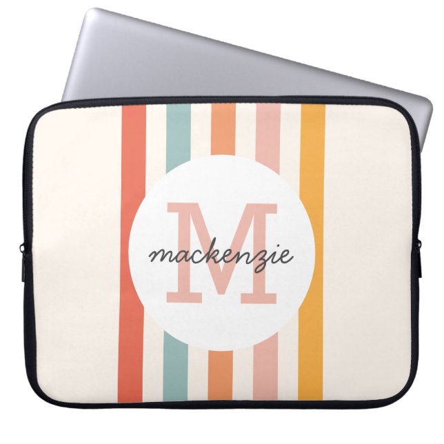 Monogrammad Retro Colorful Rand Personlig Laptop Fodral (Framsidan)