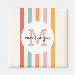 Monogrammad Retro Colorful Rand Personlig Magnet