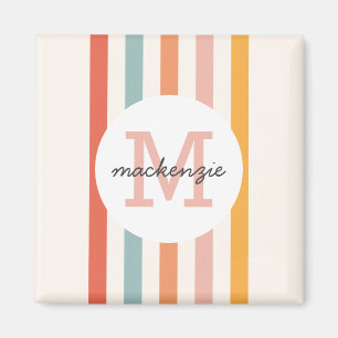 Monogrammad Retro Colorful Rand Personlig Magnet