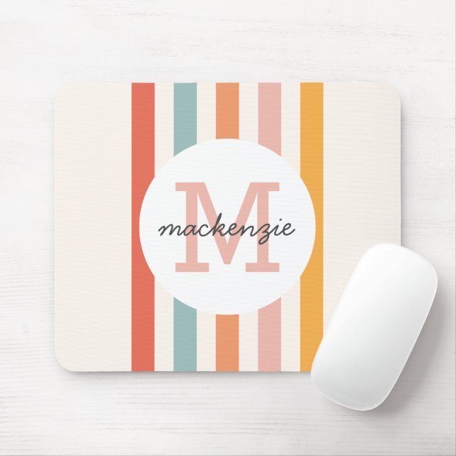 Monogrammad Retro Colorful Rand Personlig Musmatta (Med mus)
