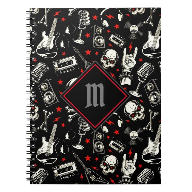 Monogrammad Retro Heavy Metall Anteckningsbok (Framsidan)