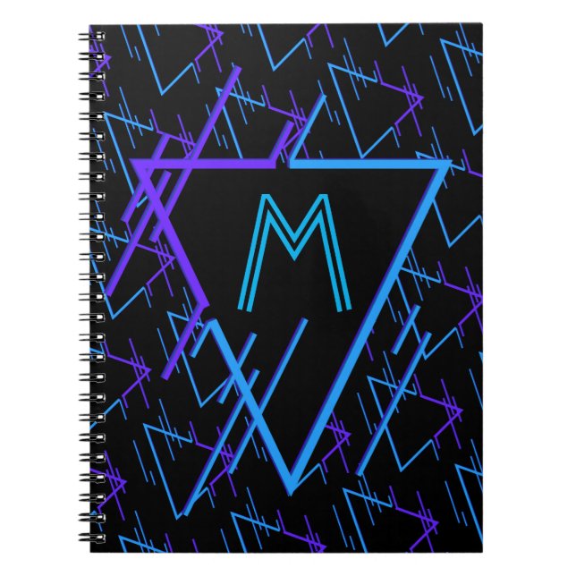 Monogrammad Retro Neon Geometric Mönster 2 Anteckningsbok (Framsidan)