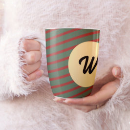 Monogrammad Retro Red och grönt stripe-Anpassnings Kaffemugg