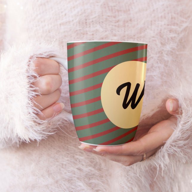 Monogrammad Retro Red och grönt stripe-Anpassnings Kaffemugg (Skapare uppladdad)