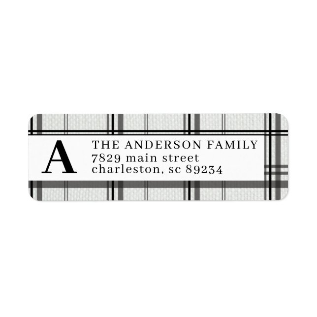 Monogrammad Returadress med svart och vitt sken Returadress Etikett (Framsidan)