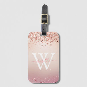 Monogrammad Ro Guld Glitter Elegant Script Namn Bagagebricka