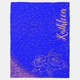 Monogrammad Ro Guld Rosa ros på Blue | Fleecefilt