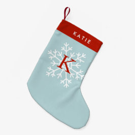 Monogrammad röd och lätt blå snöflake liten julstrumpa