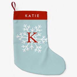 Monogrammad röd och lätt blå snöflake liten julstrumpa