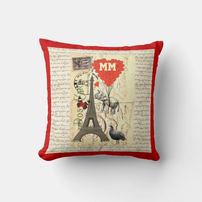 Monogrammad Romantic vintage Hjärtat Kudde (Framsida)