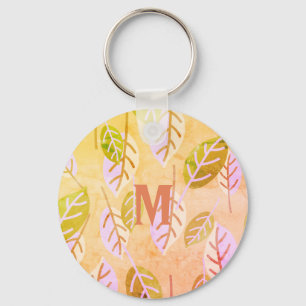 Monogrammad Rosa and Sage Abstrakt Blad Nyckelring