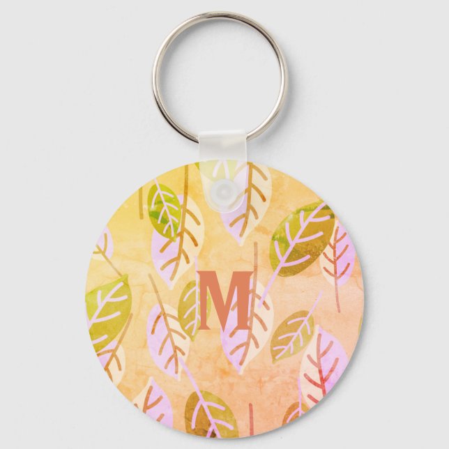 Monogrammad Rosa and Sage Abstrakt Blad Nyckelring (Framsida)