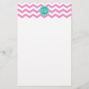 Monogrammad Rosa and Teal Chevron Anpassningsbar Brevpapper