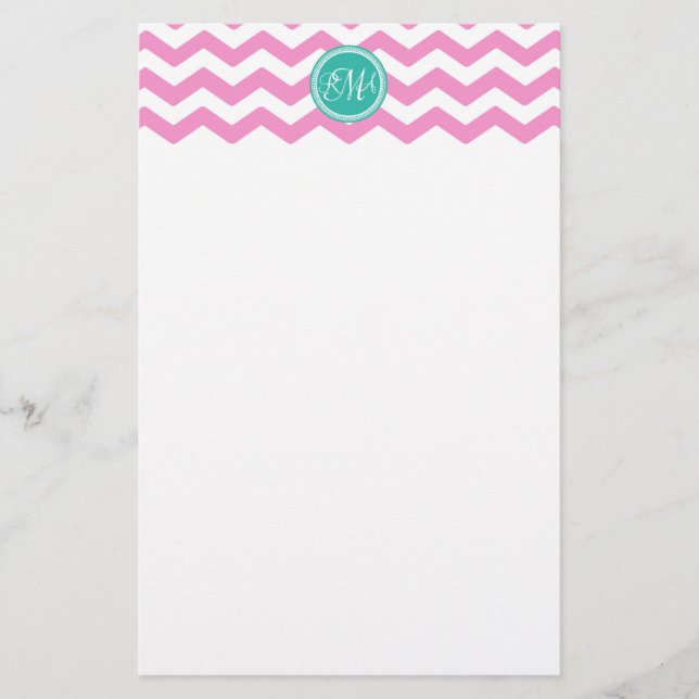 Monogrammad Rosa and Teal Chevron Anpassningsbar Brevpapper (Framsida)