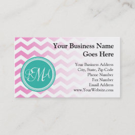 Monogrammad Rosa and Teal Chevron Anpassningsbar Visitkort