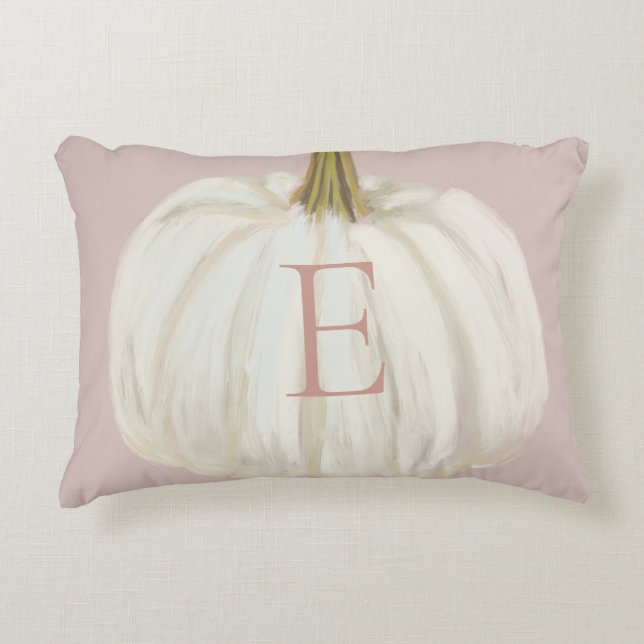Monogrammad Rosa and White Fall Pumpkin Prydnadskudde (Framsidan)