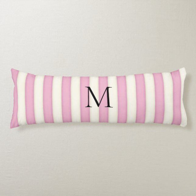 Monogrammad rosa & Antique White Rand Kroppskudde (Framsidan)