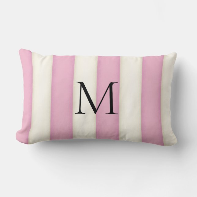 Monogrammad rosa & Antique White Rand Lumbarkudde (Framsida)
