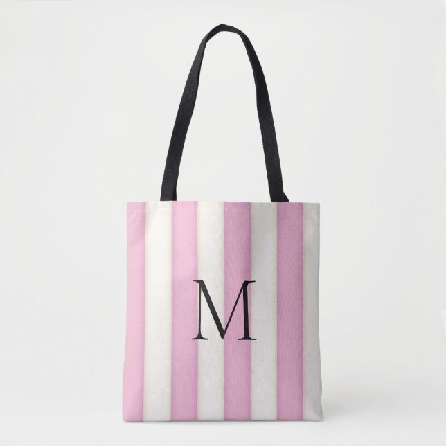 Monogrammad rosa & Antique White Rand Tygkasse (Framsida)