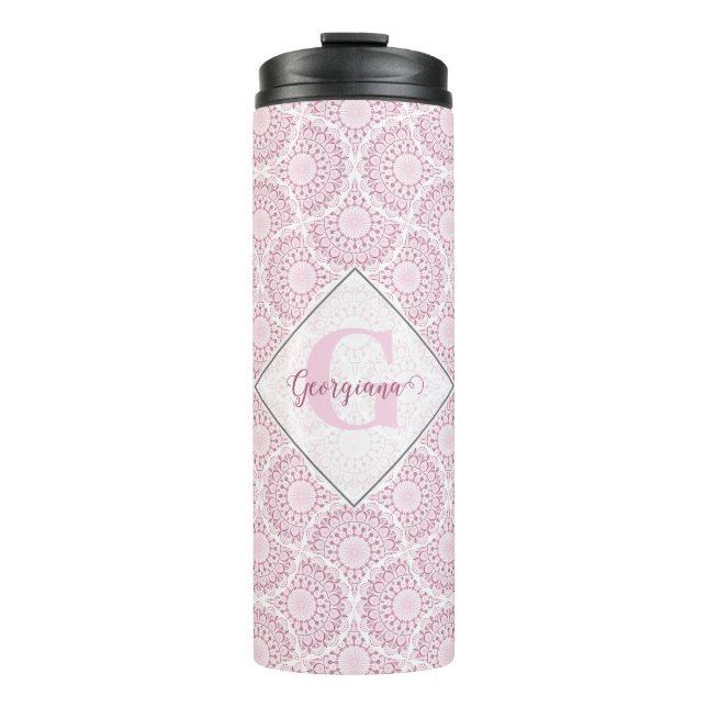 Monogrammad Rosa Art Deco Confetti Snöre Mandala (Framsida)