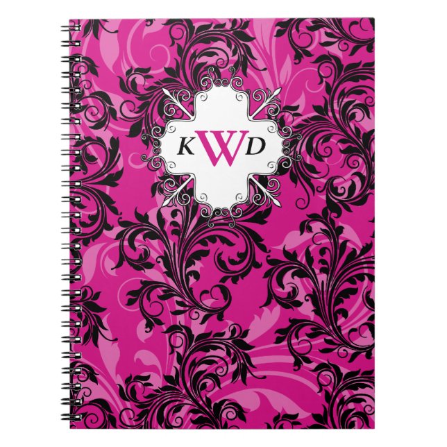 Monogrammad Rosa Black White-Scrollsar - bärbar da Anteckningsbok (Framsidan)