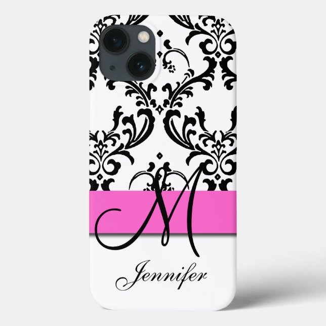 Monogrammad Rosa Black White Swirls Damask (Baksida)