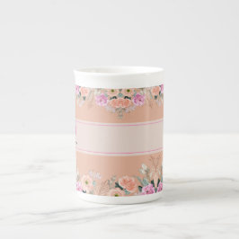 Monogrammad Rosa blommigt-blommor Benporslin Mugg