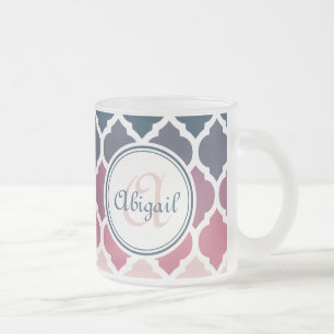 Monogrammad Rosa Blue Moroccan Lattice Mönster Frostad Glasmugg