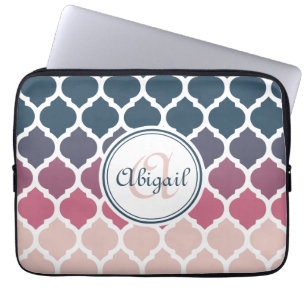 Monogrammad Rosa Blue Moroccan Lattice Mönster Laptop Sleeve