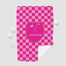 Monogrammad Rosa Checks & golf klubb & flagga Golf
