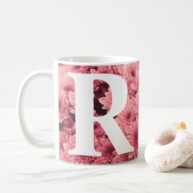 Monogrammad Rosa Chrysanthemum Mugg (Med munk)