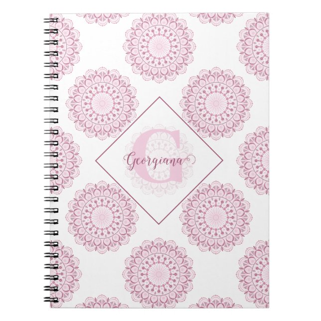 Monogrammad Rosa Confetti Snöre Polka Dot Mandala Anteckningsbok (Framsidan)