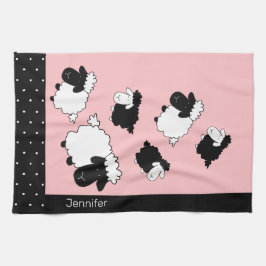 Monogrammad rosa Cute Sheep Illustration Kökshandduk