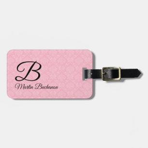 Monogrammad Rosa Damask för resande Bagagebricka
