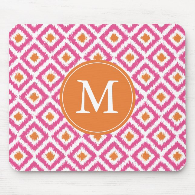 Monogrammad Rosa Diamonds Ikat Mönster Musmatta (Framsidan)