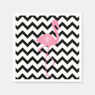 Monogrammad Rosa Flamingo + Black Chevron Pappersservett