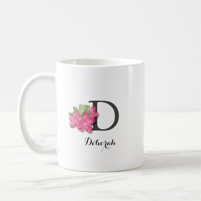 Monogrammad Rosa Flower Coffee Mugg (Vänster)