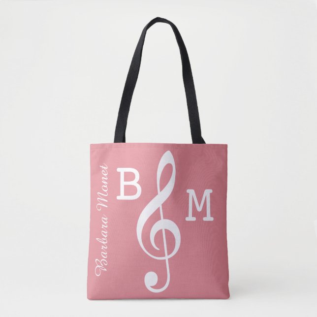 Monogrammad rosa G clef for her/musik noter Tygkasse (Framsida)