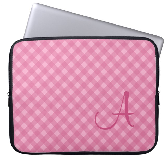 Monogrammad Rosa Gingham Laptop sleeve (Framsidan)