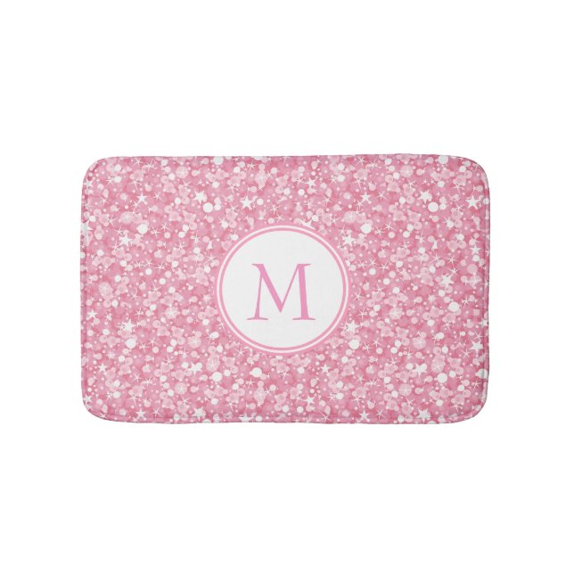 Monogrammad Rosa Glitter White Circle Badrumsmatta (Framsidan)