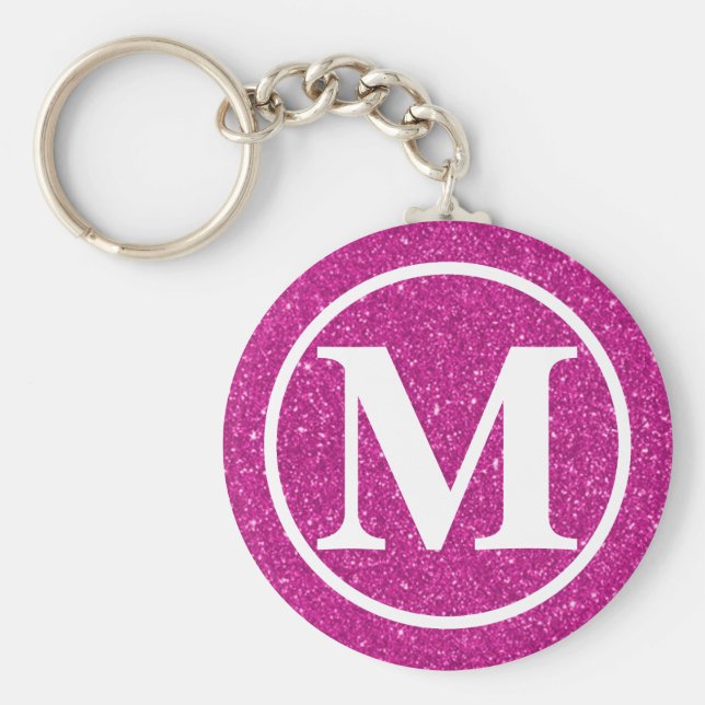 Monogrammad Rosa Glitz BB Nyckelring (Framsidan)