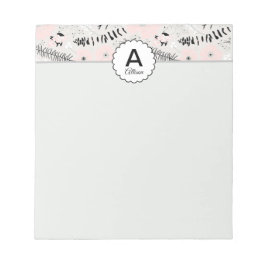 Monogrammad Rosa Grått Black Patterned Flowers Anteckningsblock