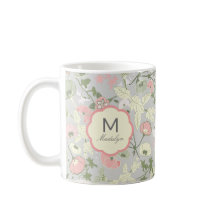 Monogrammad Rosa Grönt Blommigt Flowers Monogram