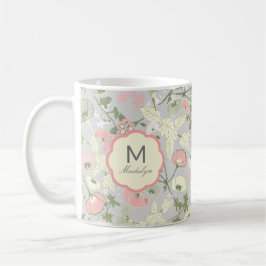 Monogrammad Rosa Grönt Blommigt Flowers Monogram Kaffemugg
