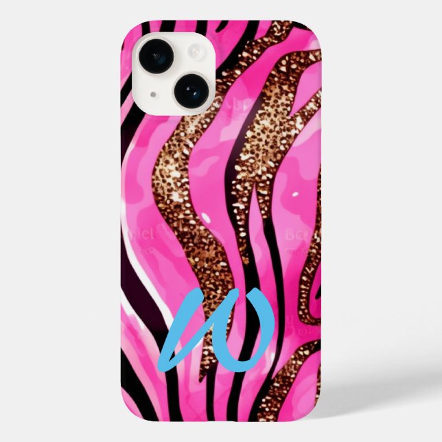 Monogrammad Rosa Guld Agate Animal Glitter (Baksida)