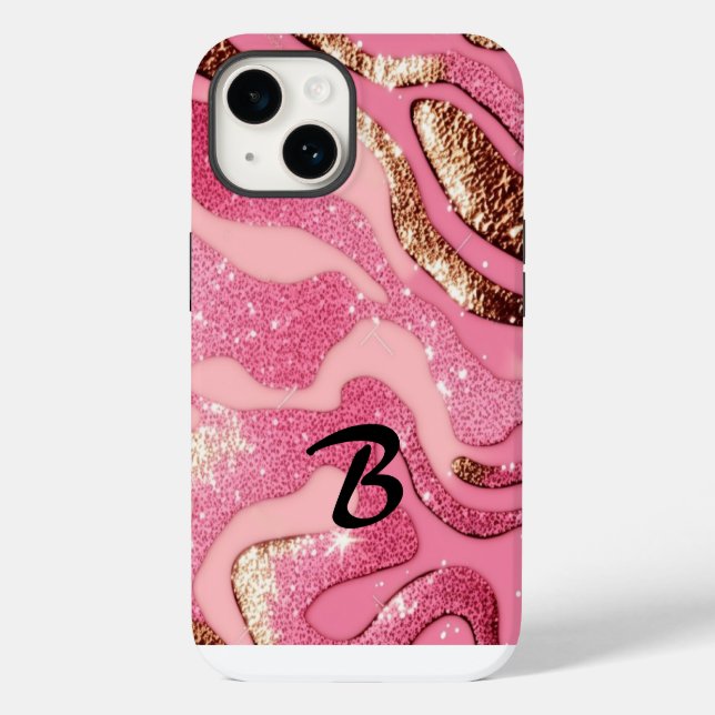 Monogrammad Rosa Guld Agate Animal Glitter (Baksida)