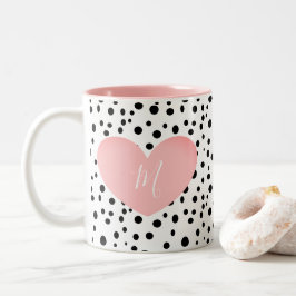 Monogrammad Rosa Heart and Dots Mugg