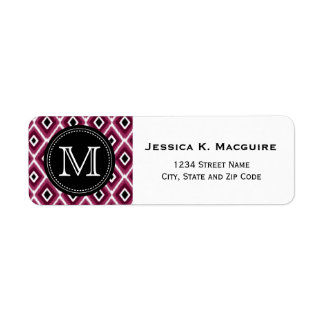 Monogrammad Rosa Ikat Diamond Mönster Returadress Etikett