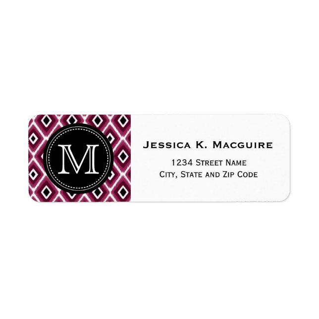 Monogrammad Rosa Ikat Diamond Mönster Returadress Etikett (Framsidan)