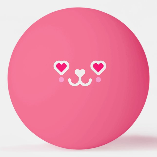 monogrammad - rosa Kawaii cat ansikte Pingisboll (Framsidan)